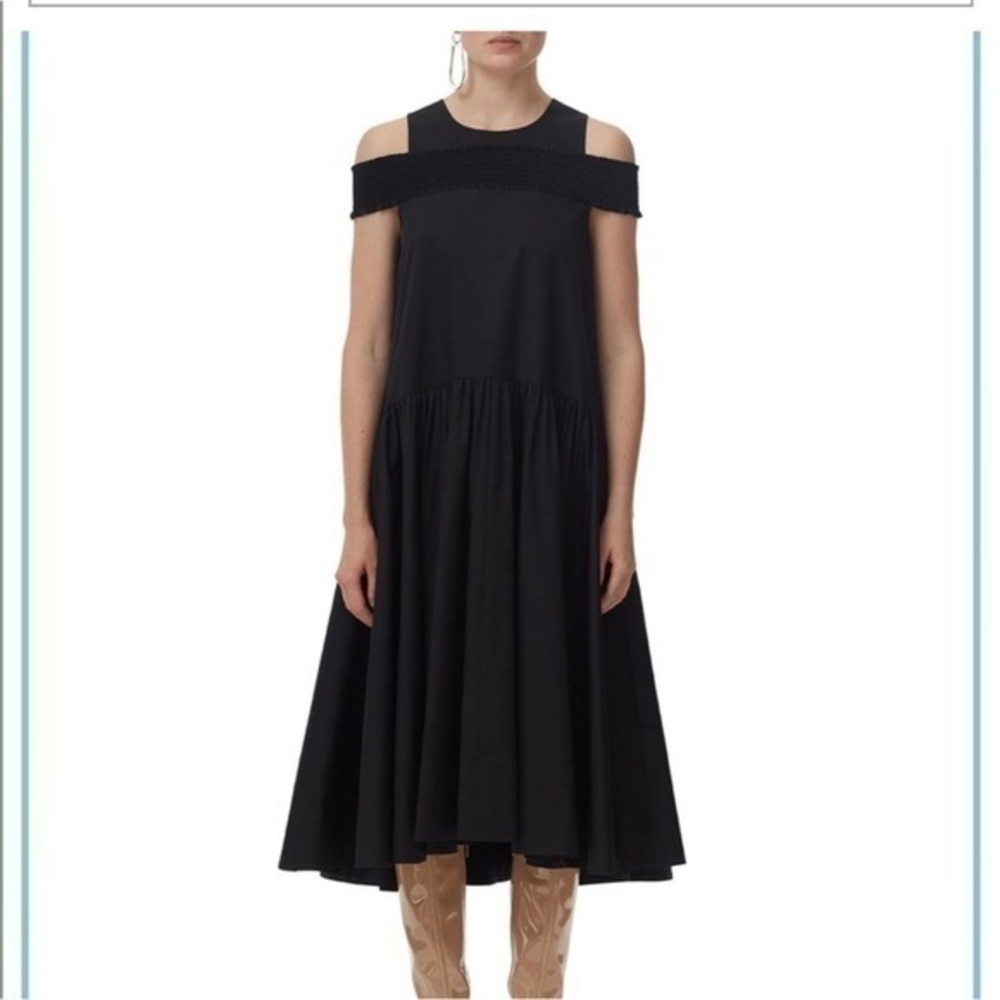 TIBI off the shoulder smocked dress